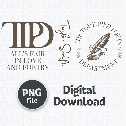 Taylor Swift-Inspired PNG Design Bundle for Custom Merch: The Tortured Poets Collection, 4 PNG Files